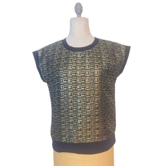 Kate Spade Saturday Gold Black Metallic Lame Top Medium NWT - Picture 1 of 6
